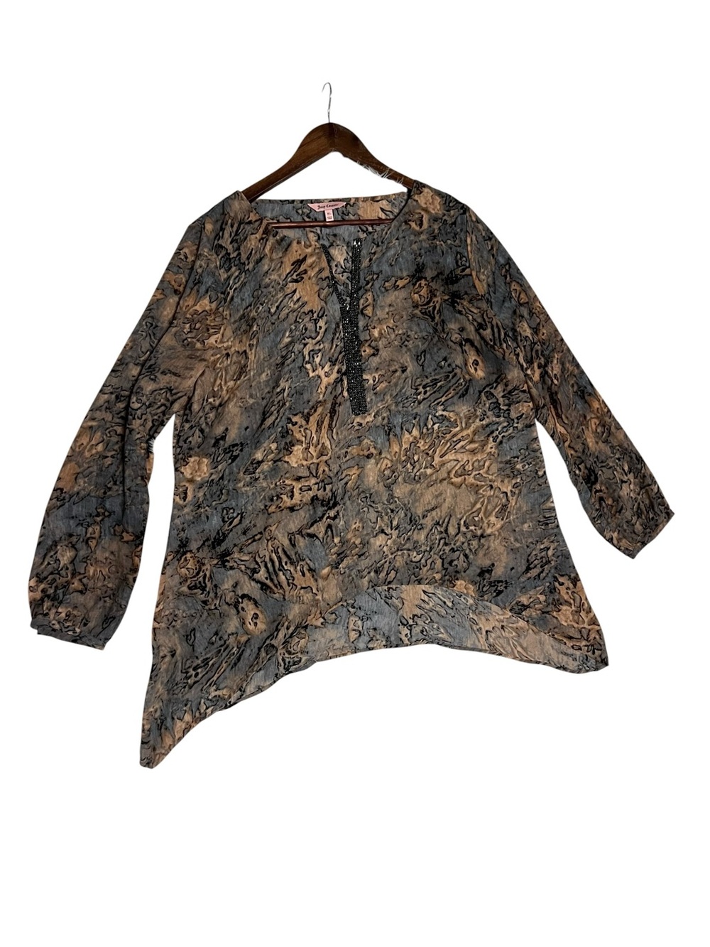 Juicy Couture 🌼 5/$25🌼 Beaded Henley Abstract Print Tunic Blouse Asymmetric XL